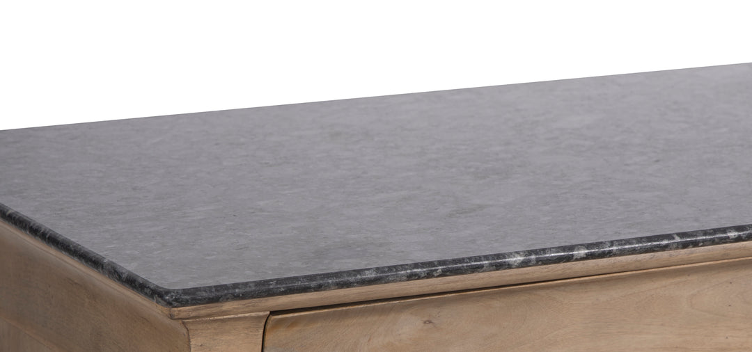 Brown Brentwood 4-Drawer Chest with a closeup view of marble top on a white background