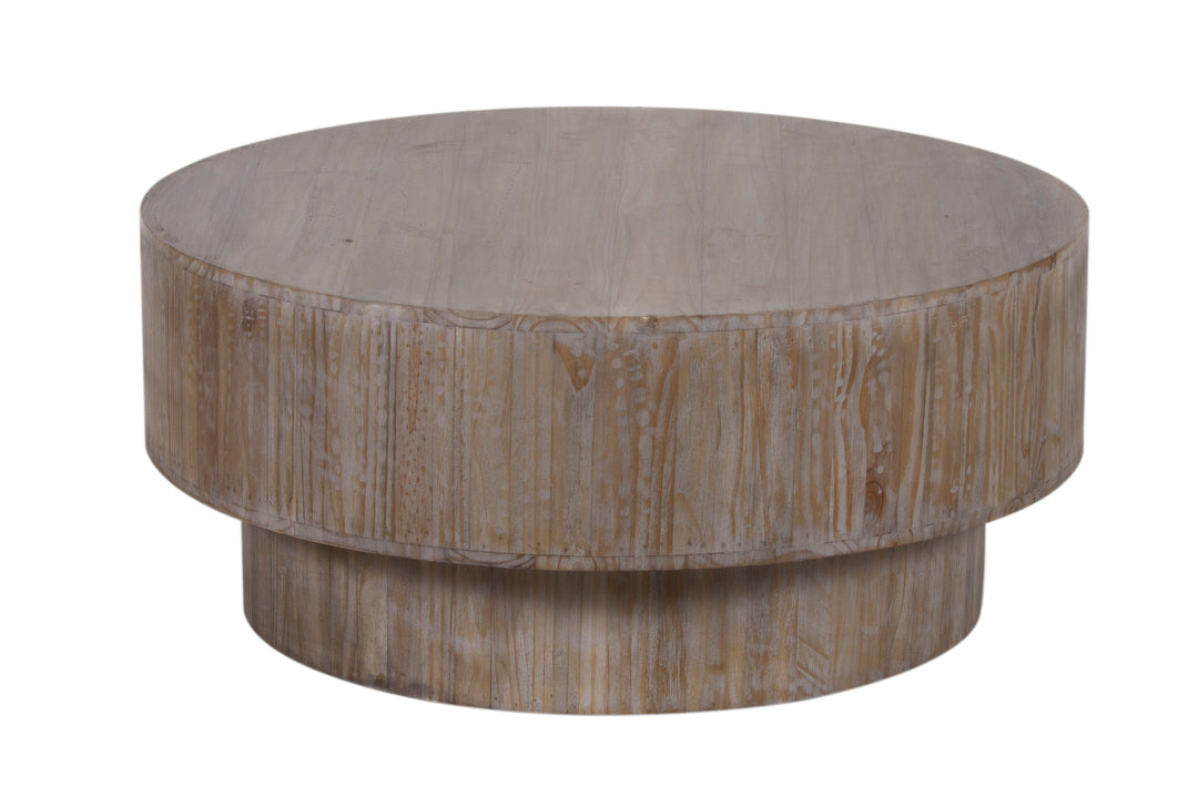 Beige Byron Round Coffee Table side view on white background