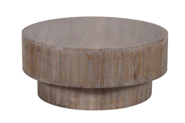 Beige Byron Round Coffee Table side view on white background
