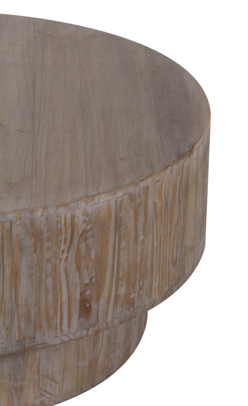 The Fox & Roe Byron Round Coffee Table in New Zealand Pine with Salvage Grey Finish