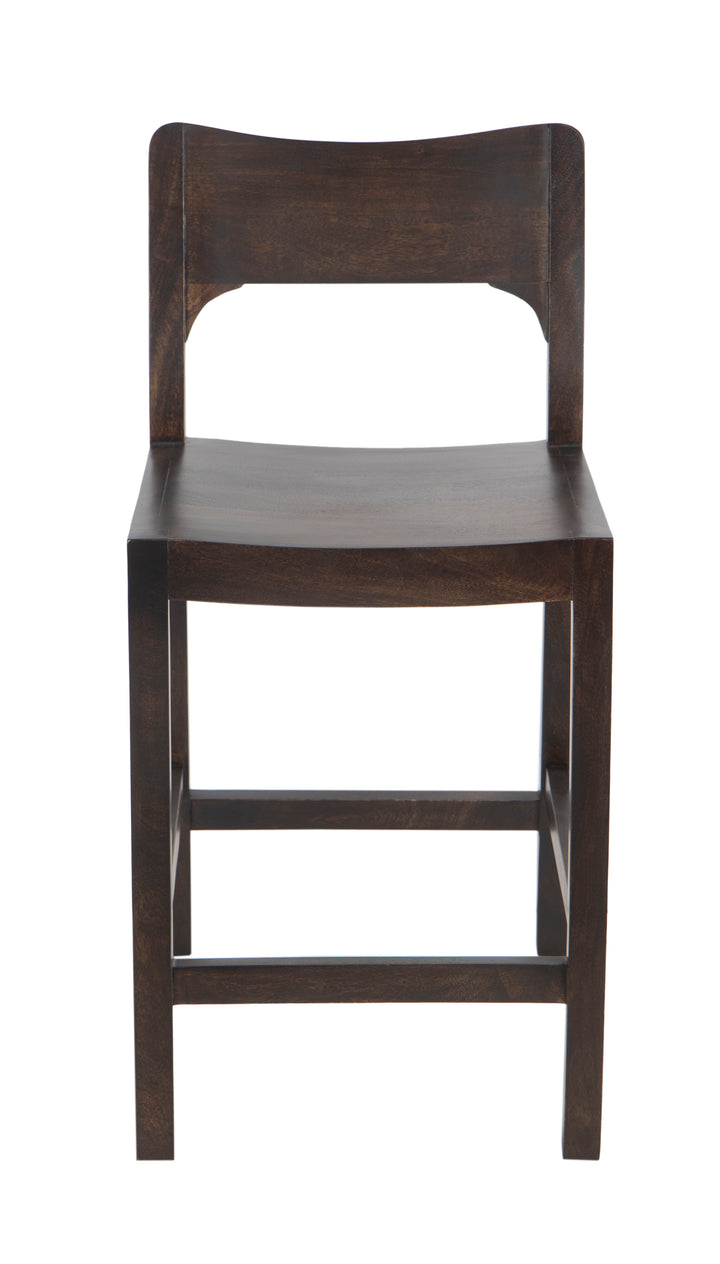 Brown wooden Camden Counter Stool seen from the front on a white background