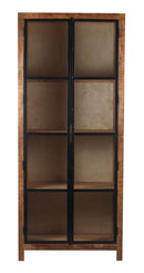 The Cleveland Wood & Iron Glass 2 Door Vitrine Display Cabinet in Natural Finish & Black Iron