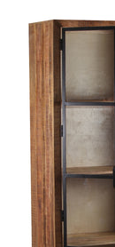 The Cleveland Wood & Iron Glass 2 Door Vitrine Display Cabinet in Natural Finish & Black Iron
