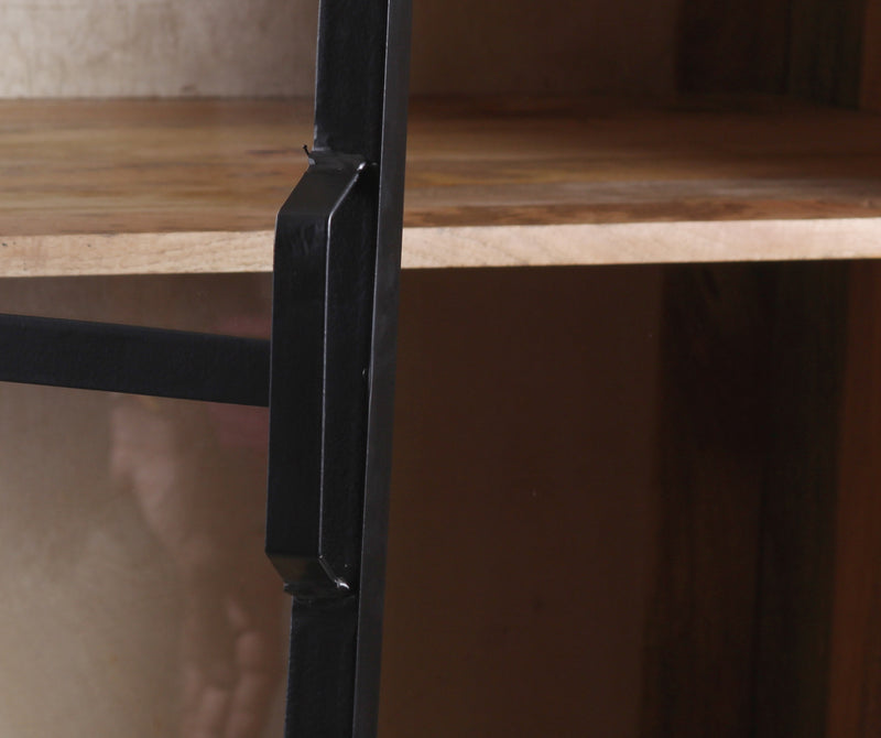 The Cleveland Wood & Iron Glass 2 Door Vitrine Display Cabinet in Natural Finish & Black Iron