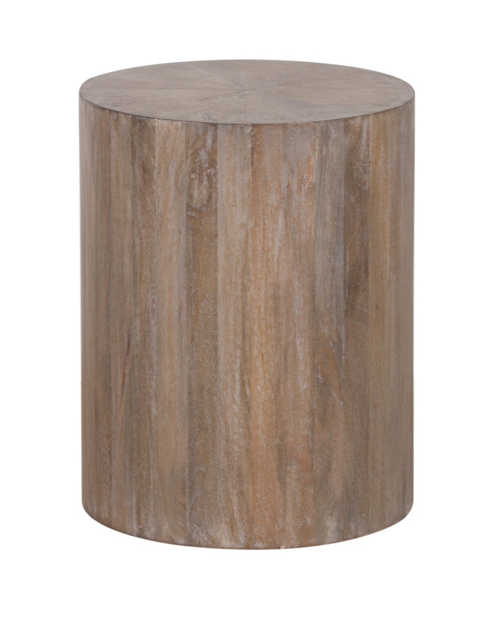 The Fox & Roe Drum End Table in Salvage Grey Finish