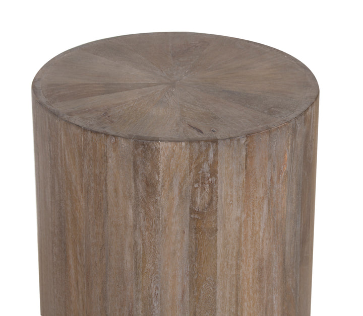 The Fox & Roe Drum End Table in Salvage Grey Finish