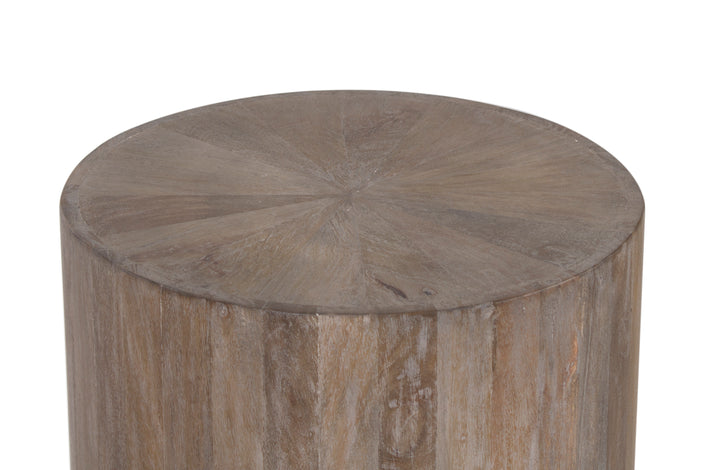 The Fox & Roe Drum End Table in Salvage Grey Finish