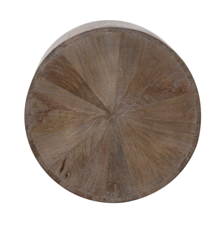 The Fox & Roe Drum End Table in Salvage Grey Finish