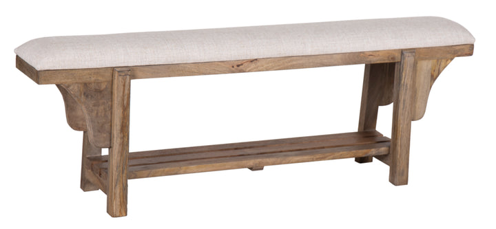 The FC Narrow Bench in Wire Brush Antique Finish with Milano Fabric