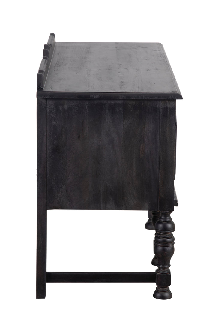 Black Jacobean Buffet seen from the side on a white background