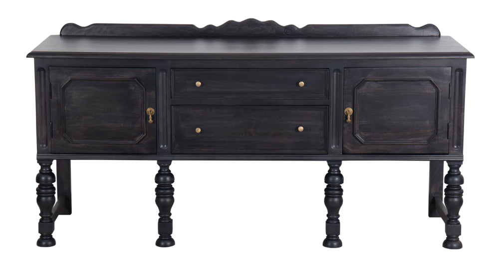 Black Jacobean Buffet with a complete view from the front on a white background