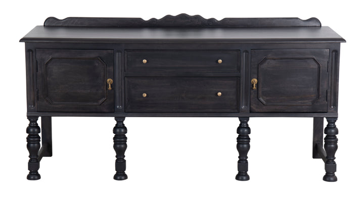 Black Jacobean Buffet with a complete view from the front on a white background