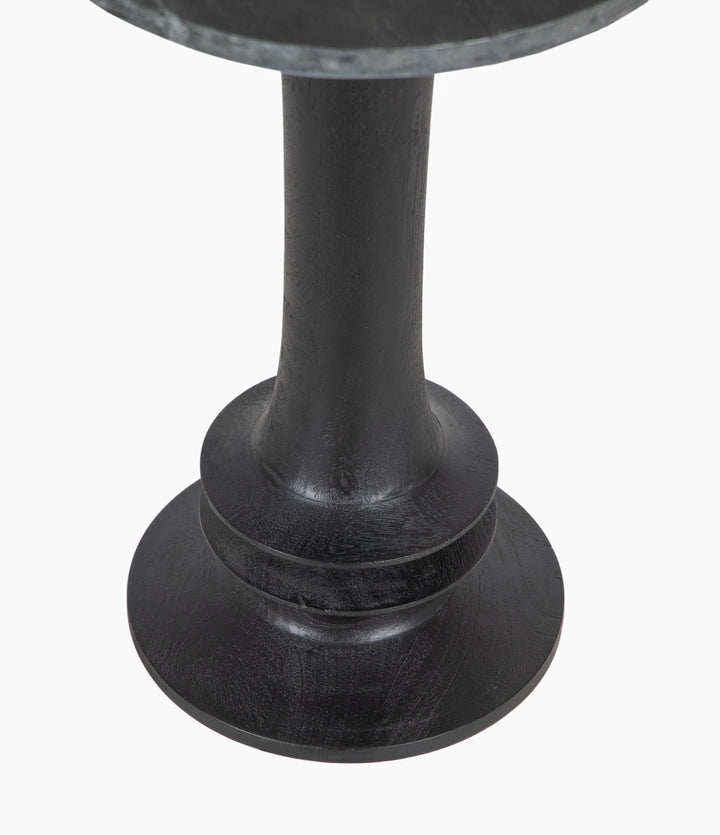The Fox & Roe Sabel Round Side Table Large in Sandblasted Black Finish with Black Marble Top