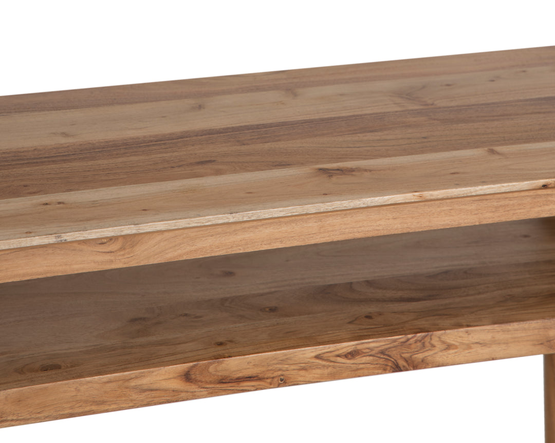 The Portola Console Table with Shelf in Oxy Acacia Natural Finish