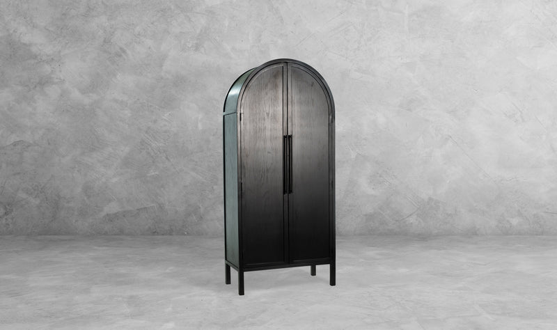The Fox & Roe Hattie Closed 2 Door Cabinet in Sandblasted Black and Walnut Finishes