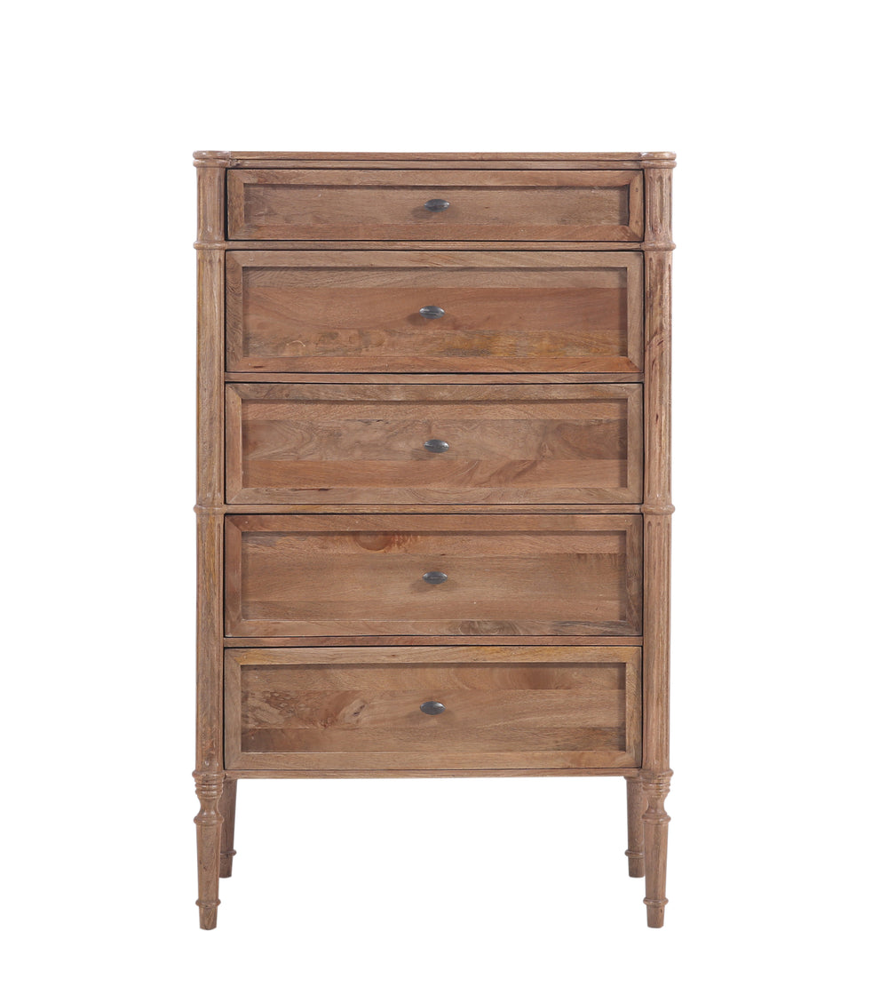 Brown Hugo 5-Drawer Chest seen from the front on a white background