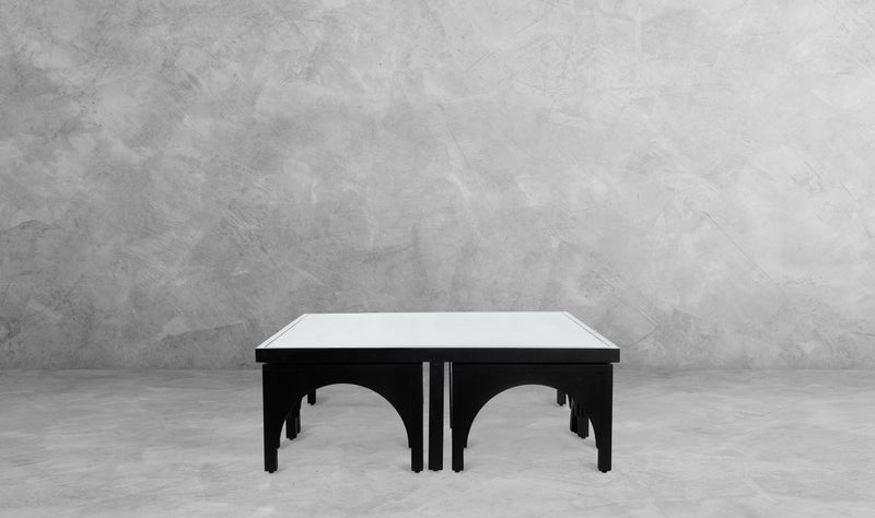The Fox & Roe Amara Coffee Table with Ottomans in Sandblasted Black Finish