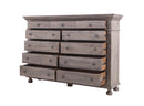 The St. James Bedroom Collection 11-Drawer Dresser in Antiqued Grey Finish