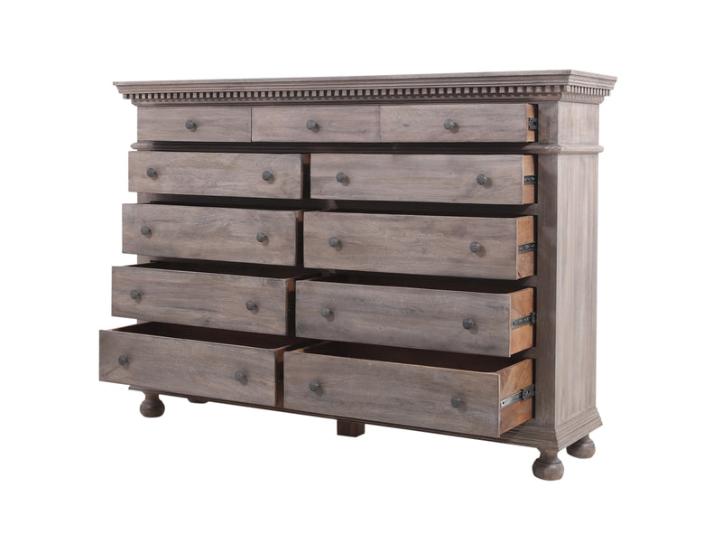 The St. James Bedroom Collection 11-Drawer Dresser in Antiqued Grey Finish