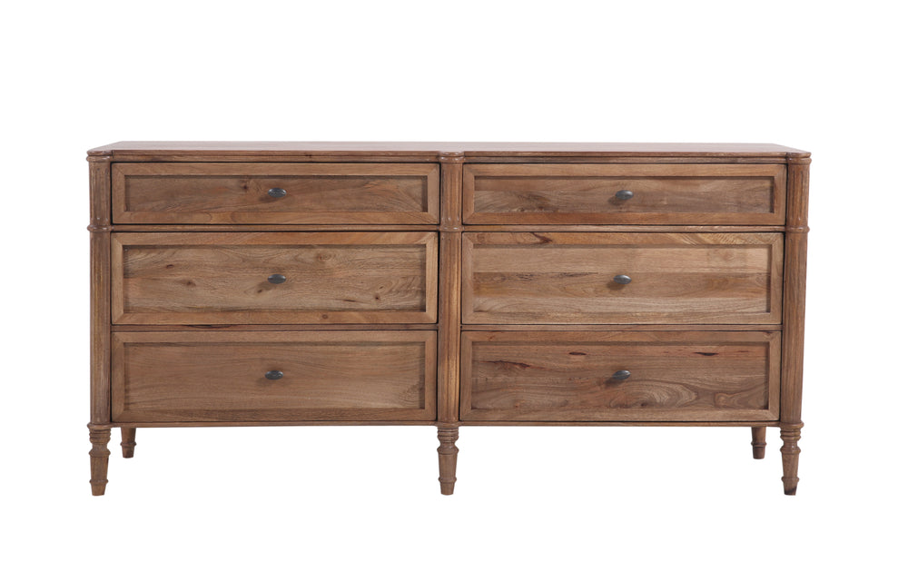 Brown Hugo 6-Drawer Dresser seen from the front on a white background