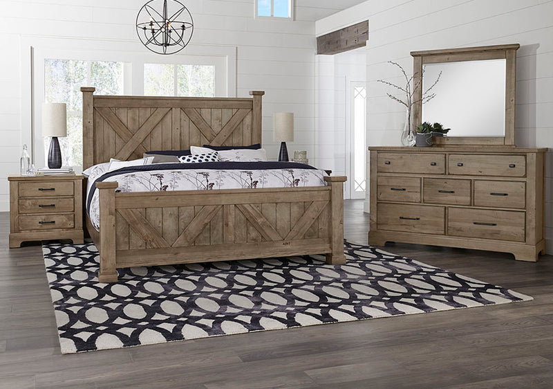 Artisan & Post Solid Wood Cool Rustic X Bed with Footboard in Stone Grey Finish