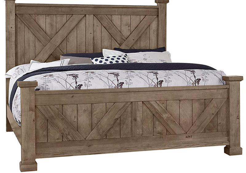 Artisan & Post Solid Wood Cool Rustic X Bed With X with Footboard in Stone Grey Finish