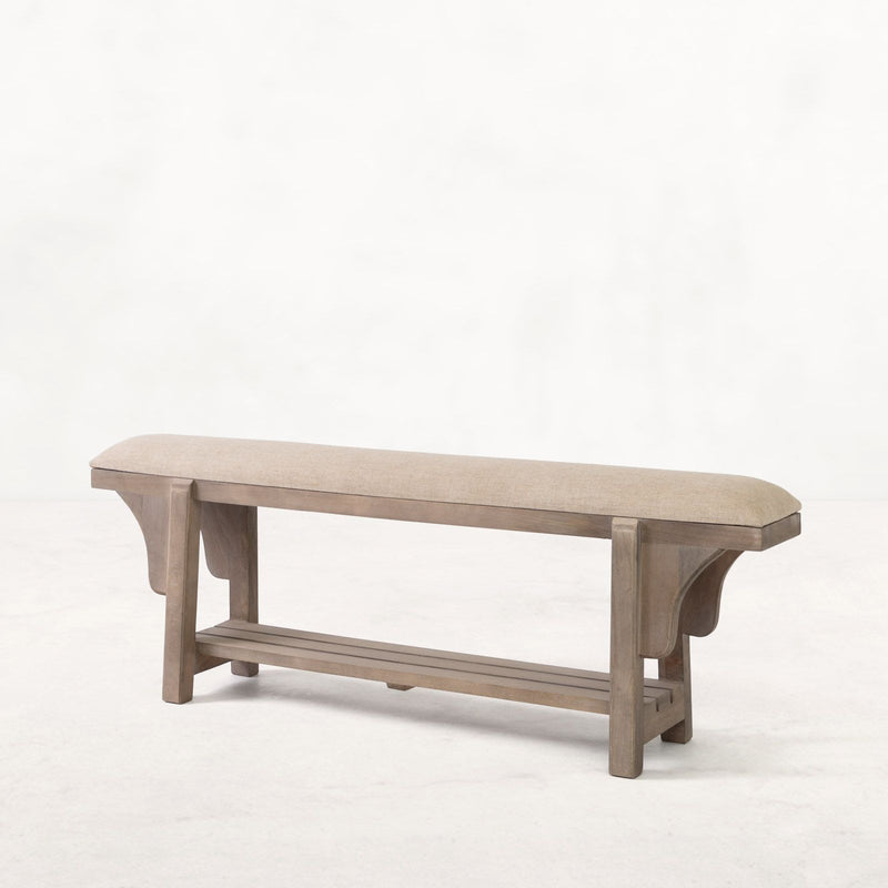Fox & Roe Narrow Boot Bench Salvage Finish & Paris Linen Fabric Seating