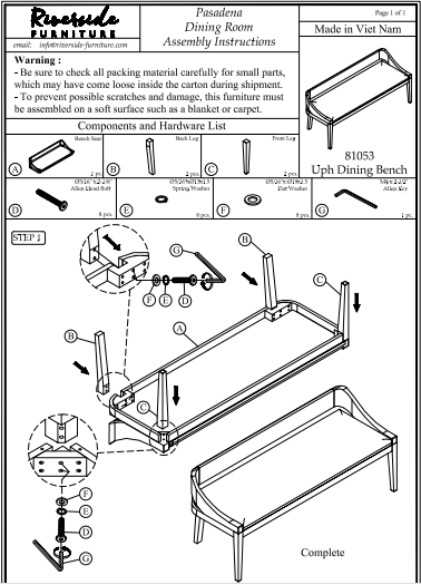 Pasadena Dining Bench Riverside Furniture 81053