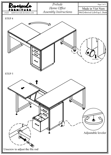 Prelude Swivel Lift Top L-Desk Riverside Furniture 39632