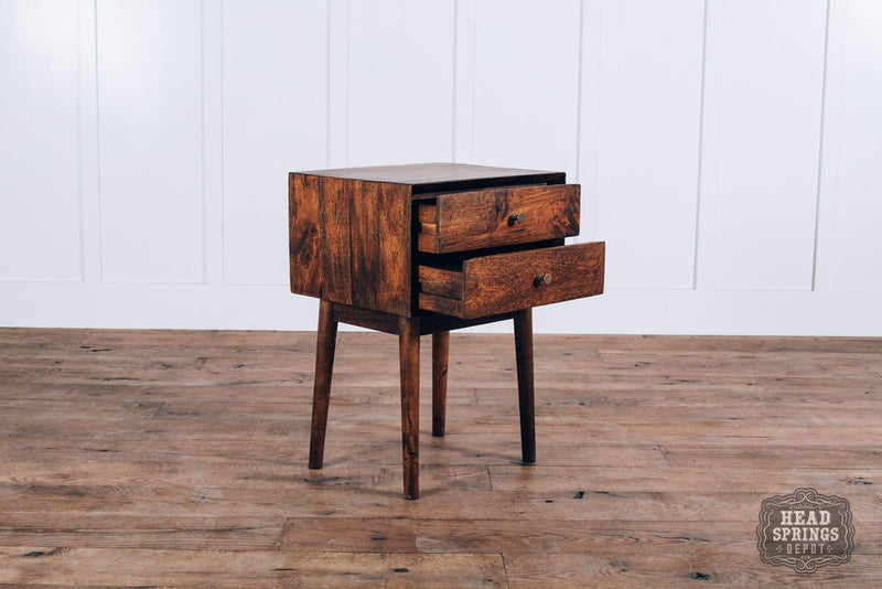 Mid Century Night Stand Mango Strip Pine