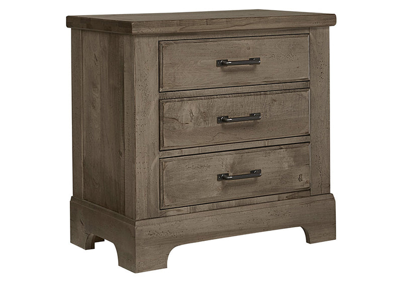 Artisan & Post Solid Wood Cool Rustic Nightstand - 3 Drawers in Stone Grey Finish