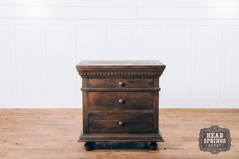 The Saint James 3 Drawer Night Stand finished in Wire Brushed Salvage