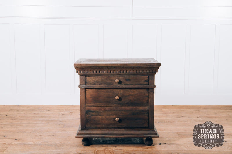 The Fox & Roe Saint James 3 Drawer Night Stand finished in Wire Brushed Salvage